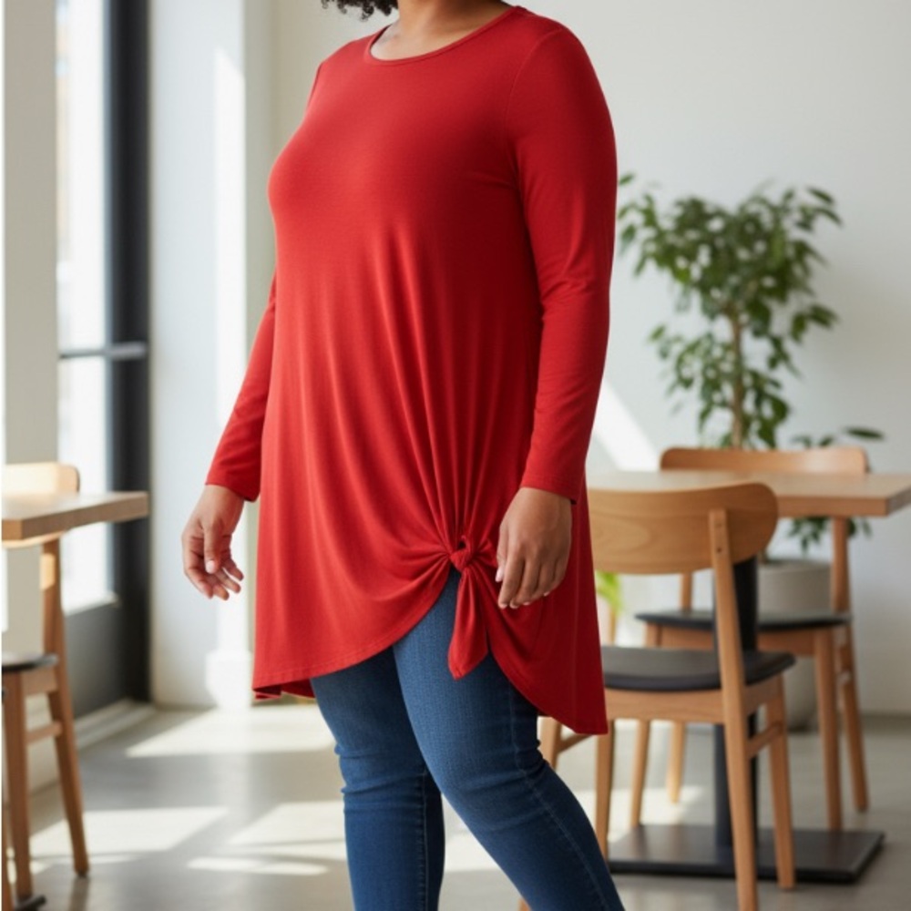 Lane Bryant Red Tunic Top With Side Tie Knot Plus SZ 18/20